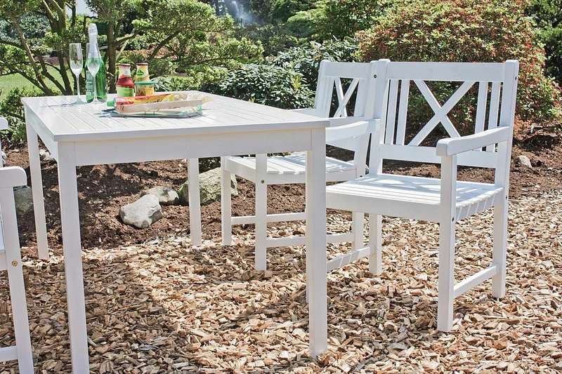 Gartensessel MALMÖ Eukalyptus White washed mit Armlehnen