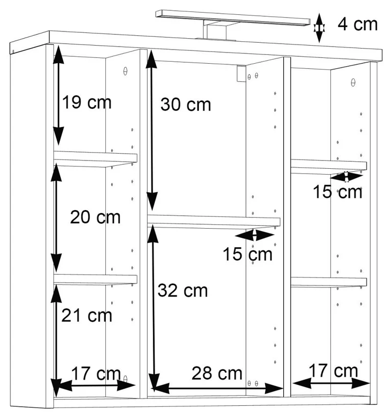 Hängeschrank VERIS Spiegelschrank 3 Türen Sonoma Eiche / Weiß glänzend