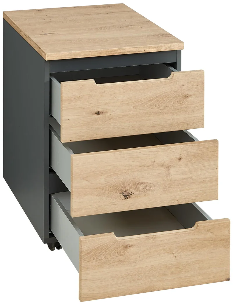 Rollcontainer MEMPHIS Front Artisan Eiche Korpus Graphit 3 Schubladen
