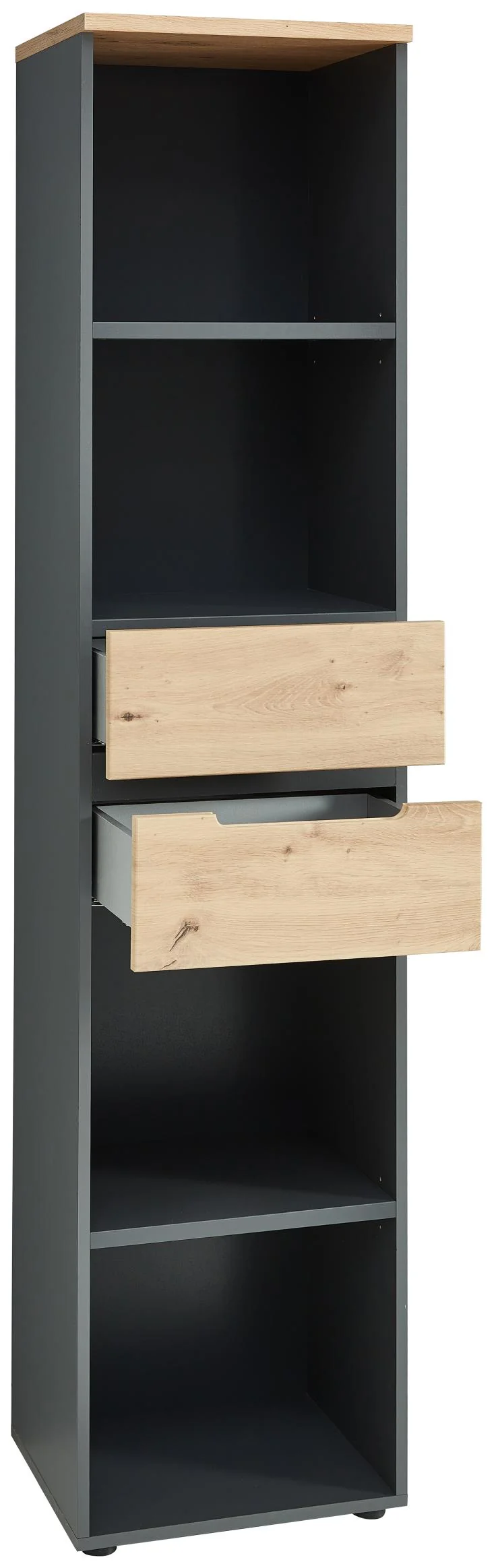 Büroregal MEMPHIS mit 2 Schubkästen Front Artisan Eiche Korpus Graphit