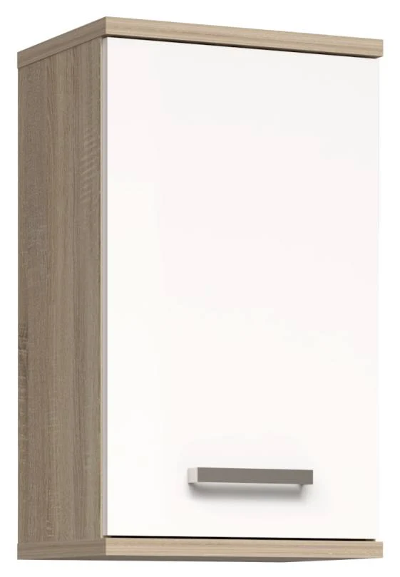 Badezimmer Hängeschrank VERIS Wandschrank Sonoma Eiche / Weiß glänzend