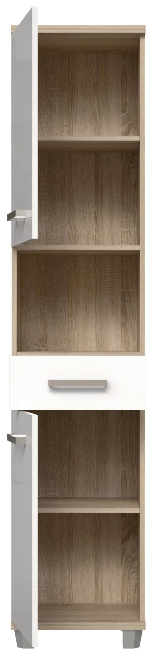 Badezimmer-Hochschrank VERIS 2 Türen Sonoma Eiche / Weiß glänzend