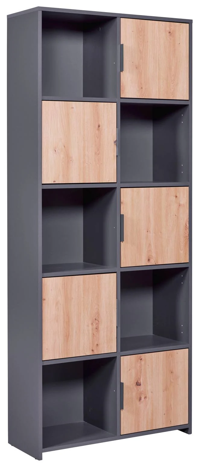 Bücherregal PEPETO 5T Regal mit 5 Türen Optik: Grau / Artisan Eiche