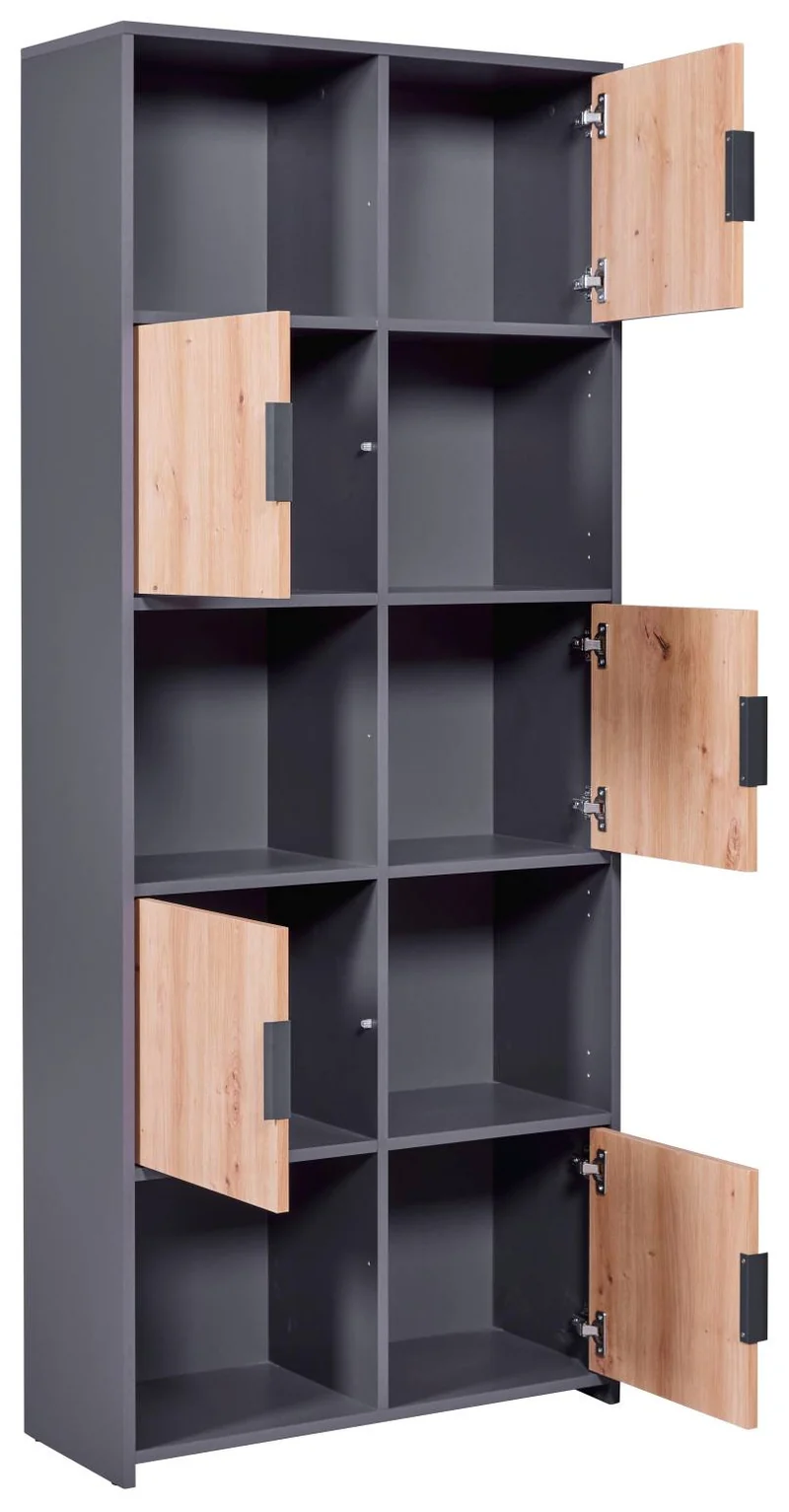 Bücherregal PEPETO 5T Regal mit 5 Türen Optik: Grau / Artisan Eiche