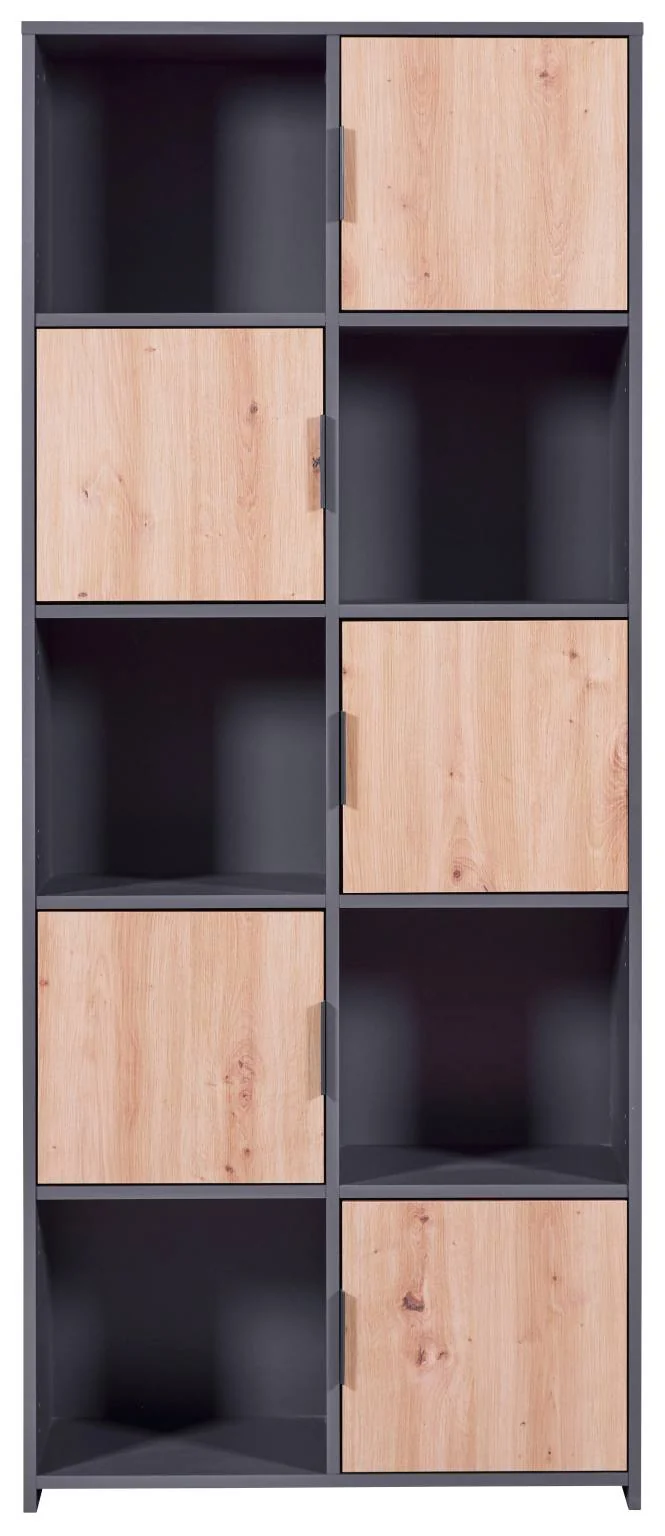 Bücherregal PEPETO 5T Regal mit 5 Türen Optik: Grau / Artisan Eiche