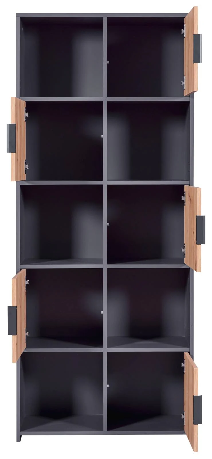 Bücherregal PEPETO 5T Regal mit 5 Türen Optik: Grau / Artisan Eiche