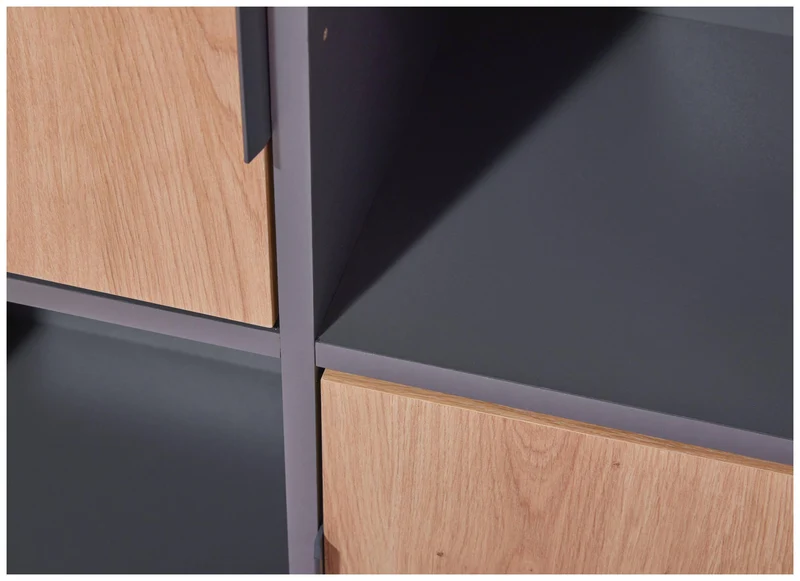 Bücherregal PEPETO 5T Regal mit 5 Türen Optik: Grau / Artisan Eiche