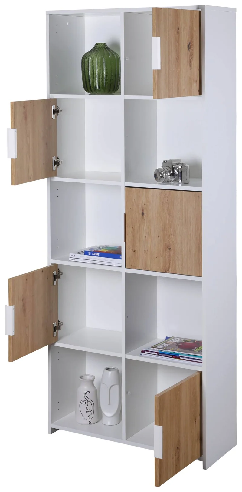 Bücherregal PEPETO 5TW Regal mit 5 Türen Optik: Weiß / Artisan Eiche