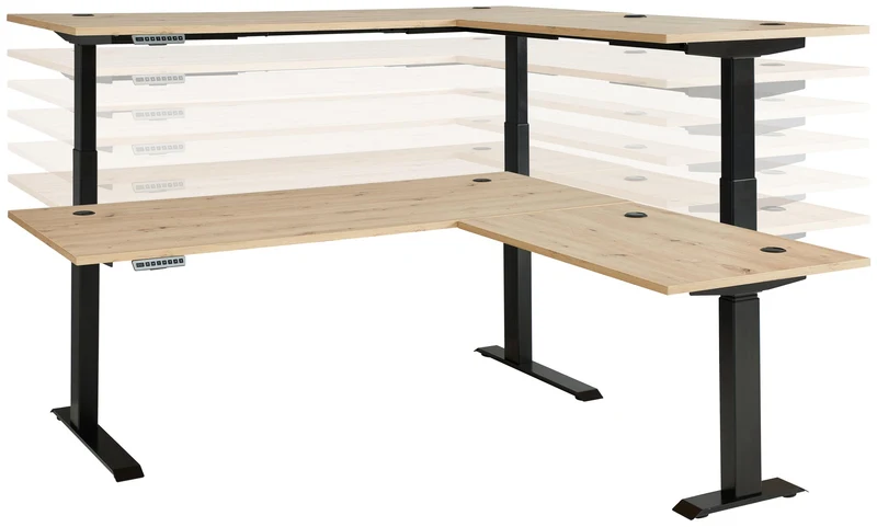 Höhenverstellbarer Eckschreibtisch MEMPHIS Artisan Eiche 185 x 177 cm