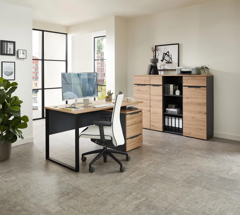 Schreibtisch MEMPHIS Artisan Eiche 150 x 73 cm mit Container