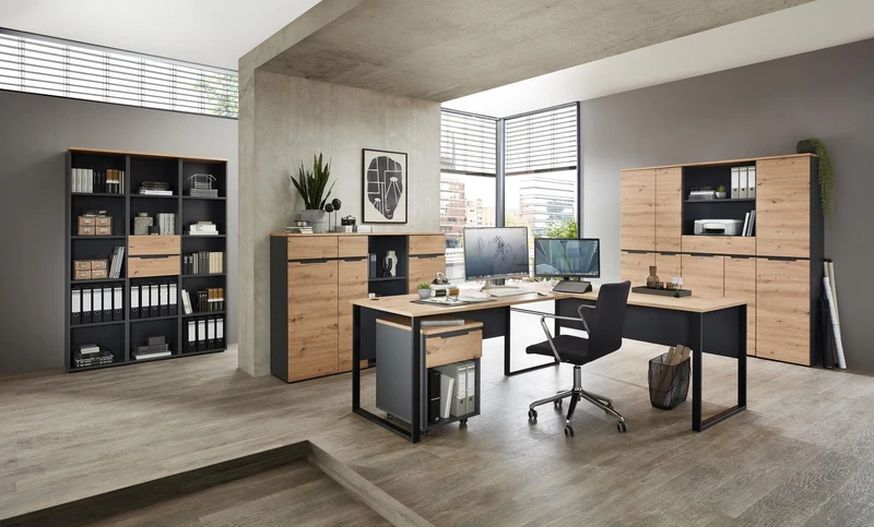 Winkel-Schreibtisch MEMPHIS Artisan Eiche - Metallgestell 229 x 170 cm
