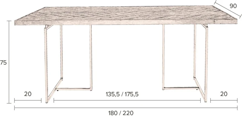 Esstisch CLASS BLACK mit Fischgrät Platte 220 x 90 cm von DutchBone