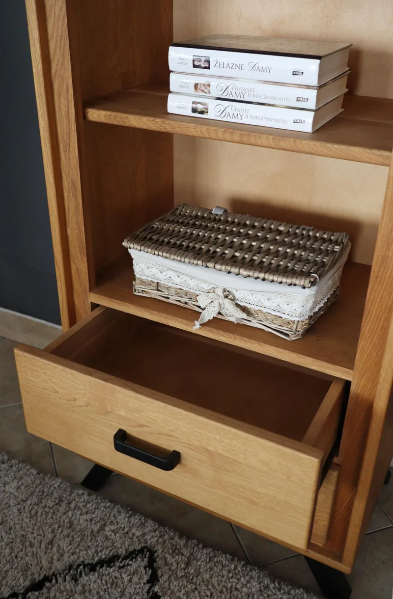 Regal BERN 139 cm 2 Schubläden - Wildeiche Massivholz geölt