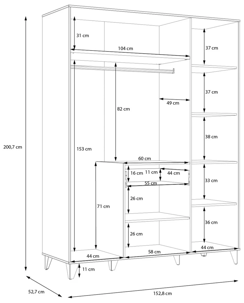 Kleiderschrank LYA 4-trg. 1 Schublade Optik: Mauvella / Cabezone Eiche