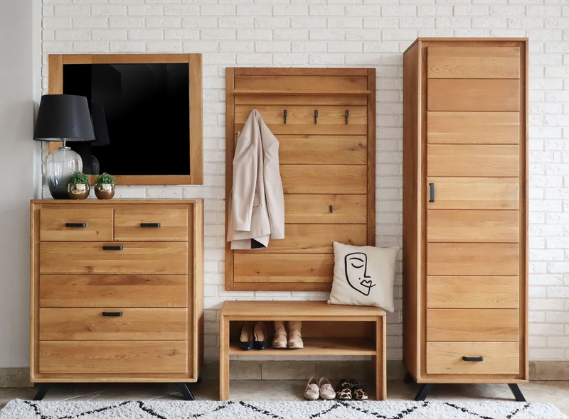 Dielenschrank BERN mit Schublade, 1-türig rechts, Wildeiche Massivholz