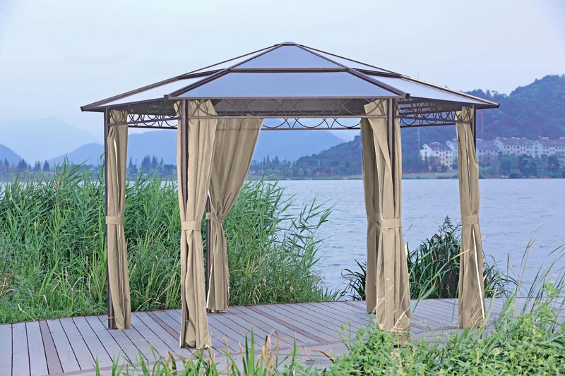 Alu Pavillon 6-eckig Ø395 cm Gartenzelt Partyzelt Garten Festzelt