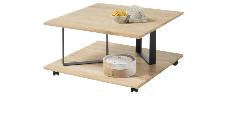 Couchtisch MAXIM MINI Tischplatte Eiche geölt, Metallrahmen schwarz