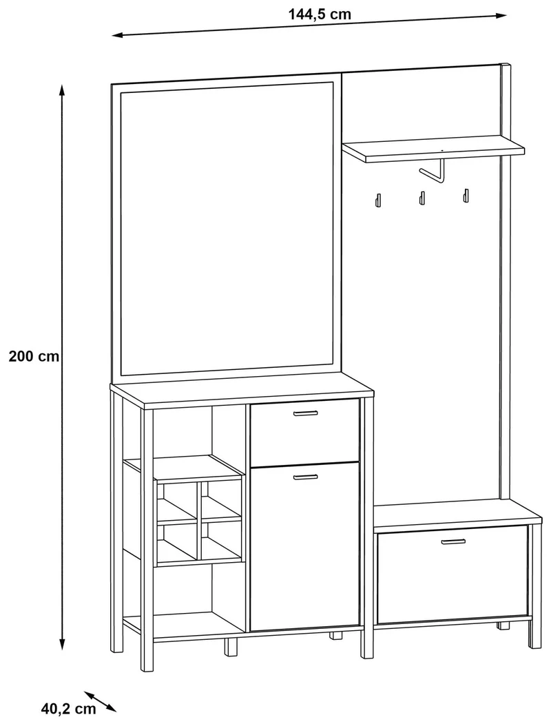Garderobe Kompaktgarderobe HIGH ROCK Riviera Eiche Optik/Schwarz Forte