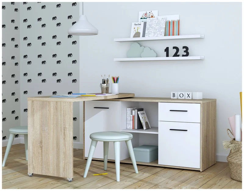 Arbeitstisch Schreibtisch ALIKLIA Optik: Sonoma Eiche und Weiß, Forte
