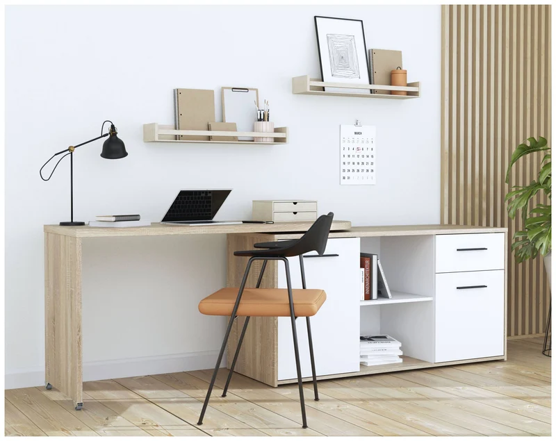 Arbeitstisch Schreibtisch ALIKLIA Optik: Sonoma Eiche und Weiß, Forte