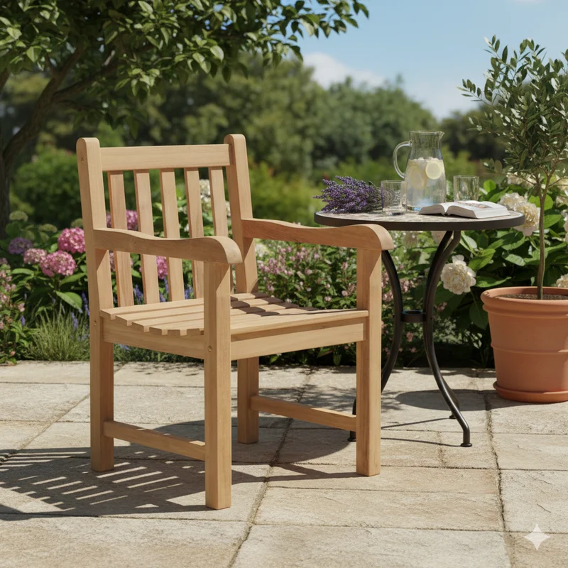 Stabiler Gartensessel SOLO aus Teak mit Armlehnen