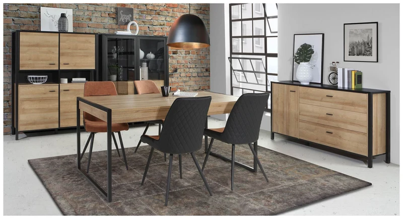 Esszimmer HIGH ROCK 4-tlg mit Beleuchtung Riviera Eiche Optik / Schwarz