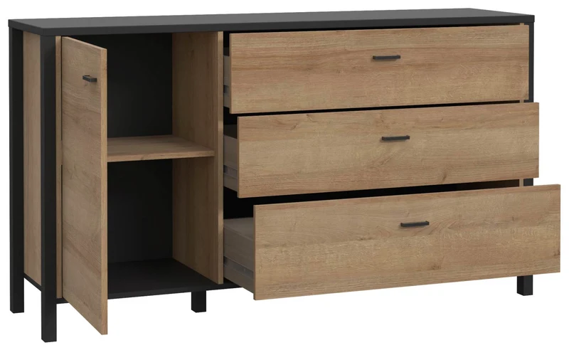 Esszimmer HIGH ROCK 4-tlg mit Beleuchtung Riviera Eiche Optik / Schwarz