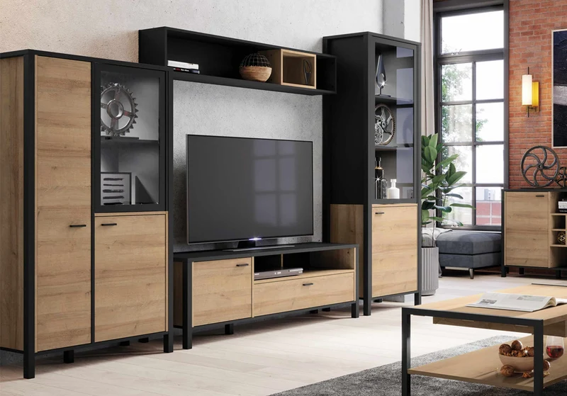 Wohnzimmerschrank HIGH ROCK 4-tlg. Riviera Eiche/Schwarz von Forte