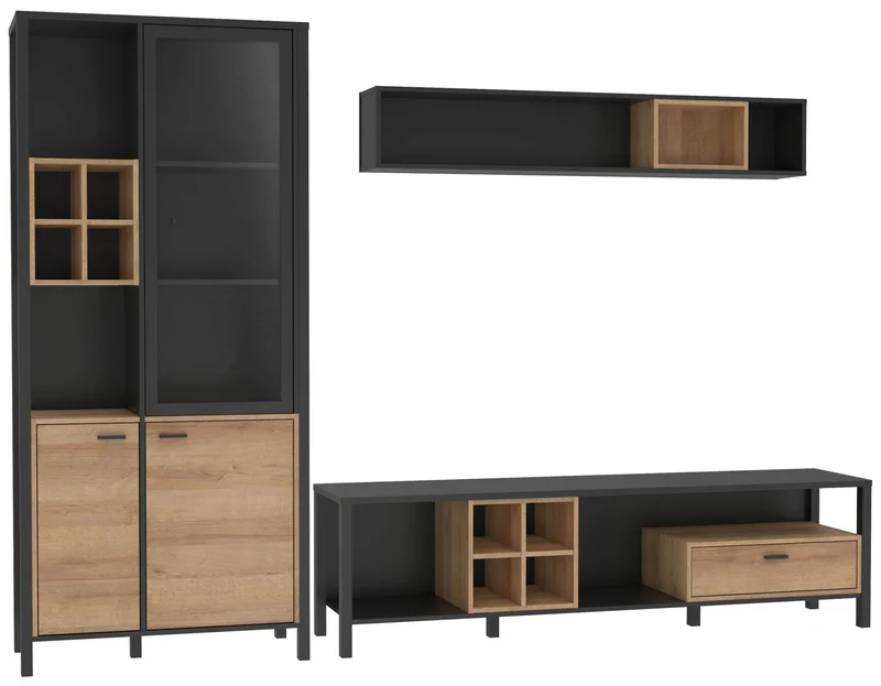 Wohnzimmerschrank HIGH ROCK 3-tlg. Riviera Eiche/Schwarz von Forte