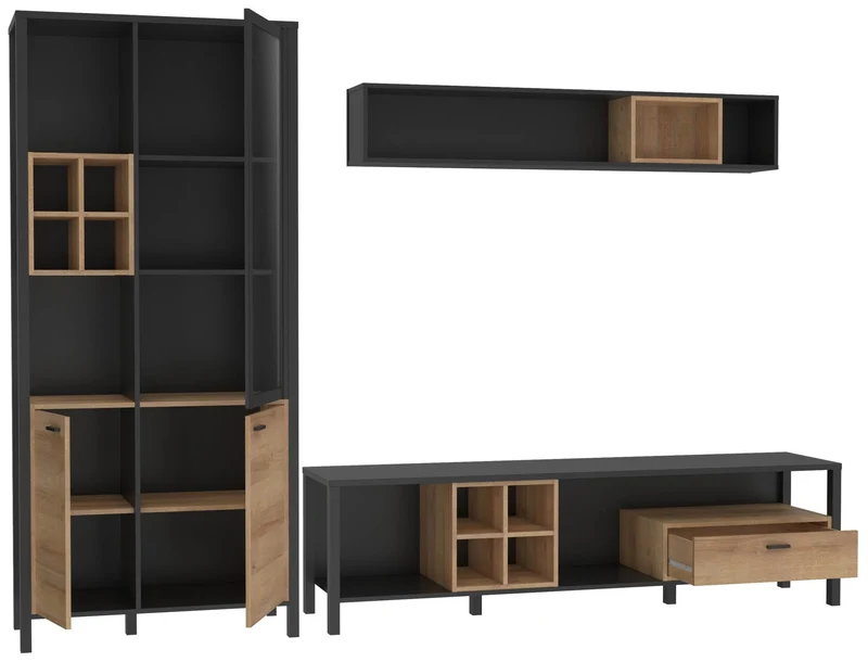Wohnzimmerschrank HIGH ROCK 3-tlg. Riviera Eiche/Schwarz von Forte
