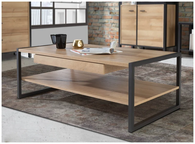 Couchtisch HIGH ROCK 110 x 60 cm Riviera Eiche Optik / Schwarz, Forte