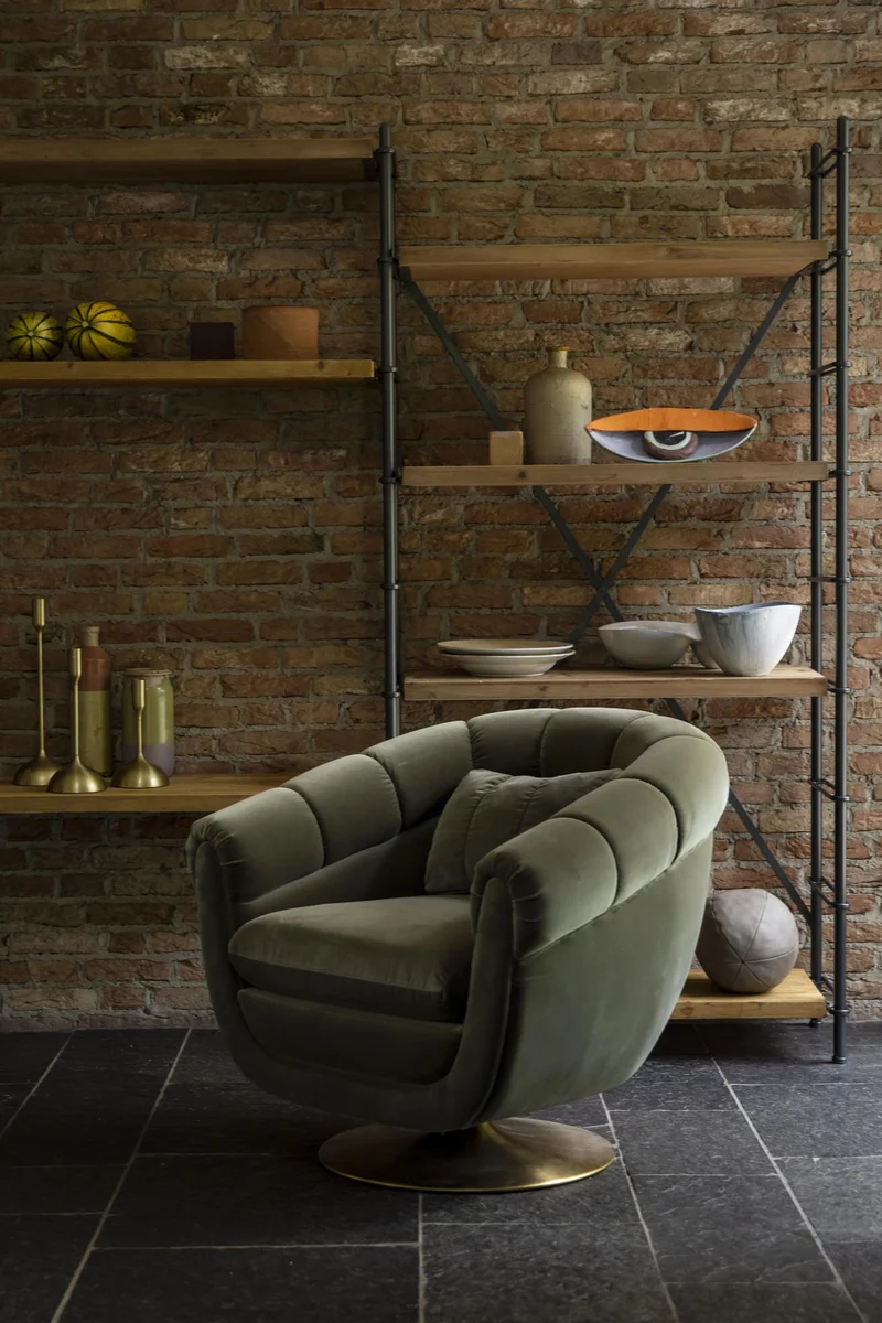 Drehbarer Lounge Sessel MEMBER Samtstoff OLIVE von DutchBone