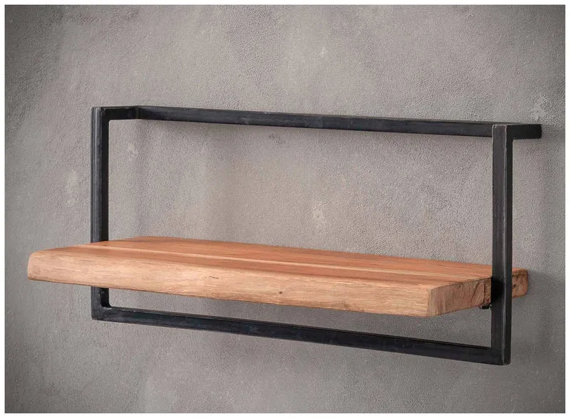 Wandregal KANT 65 cm Stahlrahmen und Akazie Massivholz mit Baumkante