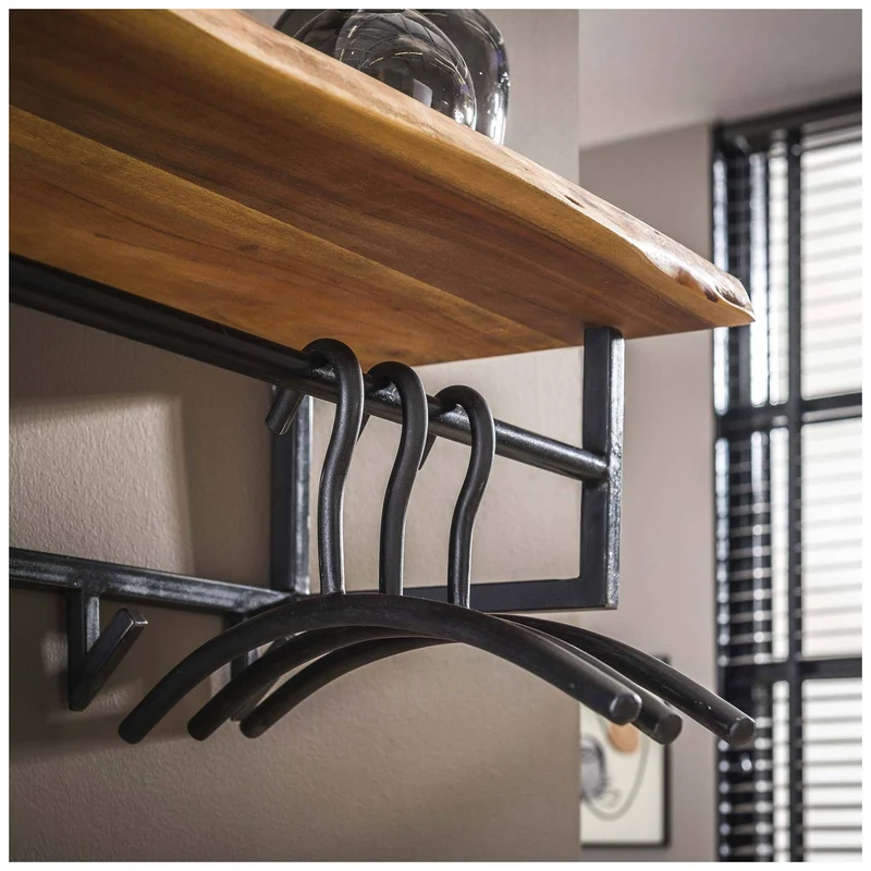 Wandgarderobe KANT Akazie massiv mit Baumkante und Stahl
