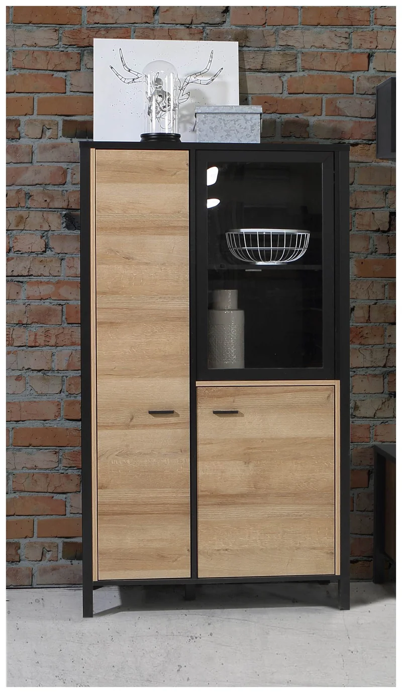 Highboard HIGH ROCK 3 Türen Riviera Eiche Optik / Schwarz, von Forte