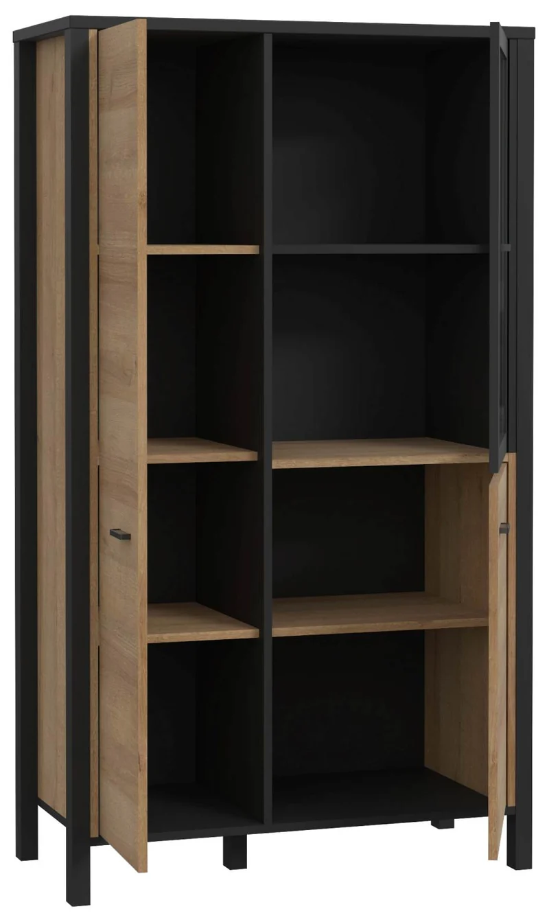 Highboard HIGH ROCK 3 Türen Riviera Eiche Optik / Schwarz, von Forte