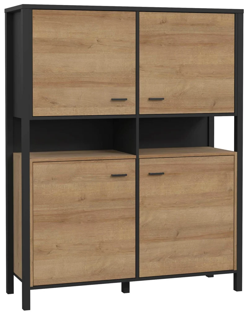Highboard Schrank HIGH ROCK 4-trg. Riviera Eiche Optik / Schwarz Forte