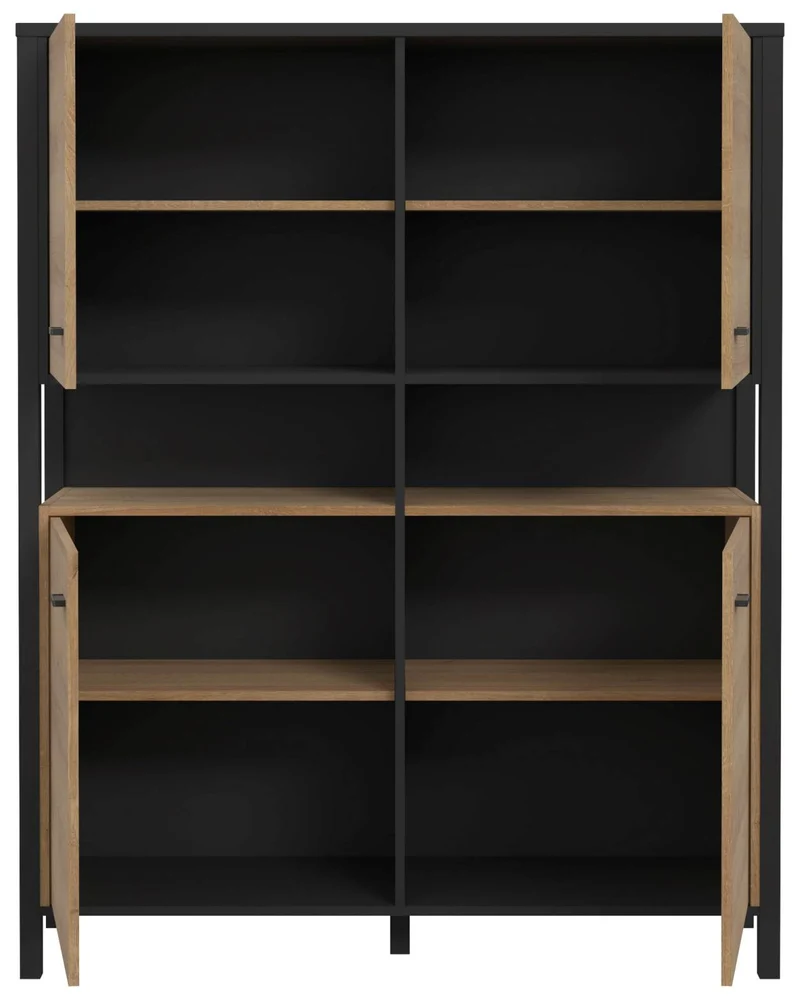 Highboard Schrank HIGH ROCK 4-trg. Riviera Eiche Optik / Schwarz Forte