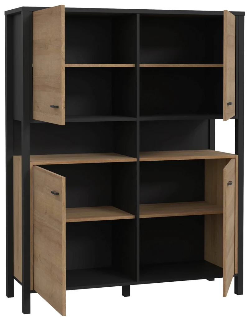 Highboard Schrank HIGH ROCK 4-trg. Riviera Eiche Optik / Schwarz Forte