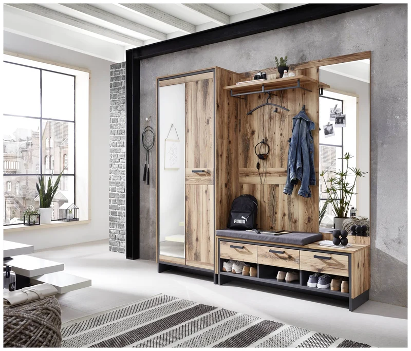 Garderobenpaneel PRATO mit Spiegel Oldwood Alpine Lodge Dekor