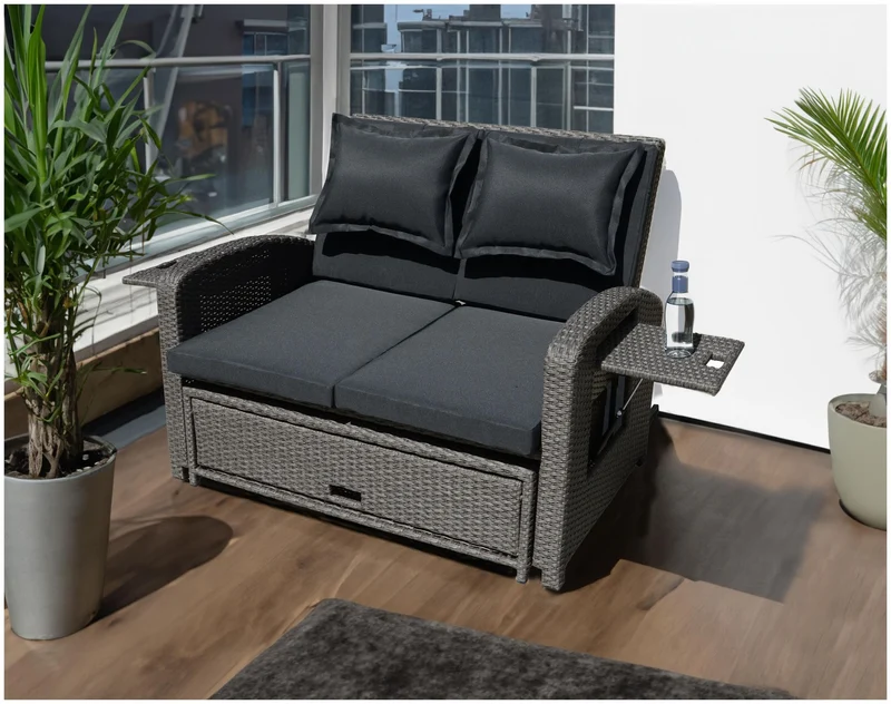 Multifunktions-Sofa Gartensofa NIZZA mit Liegefunktion und Klapptisch