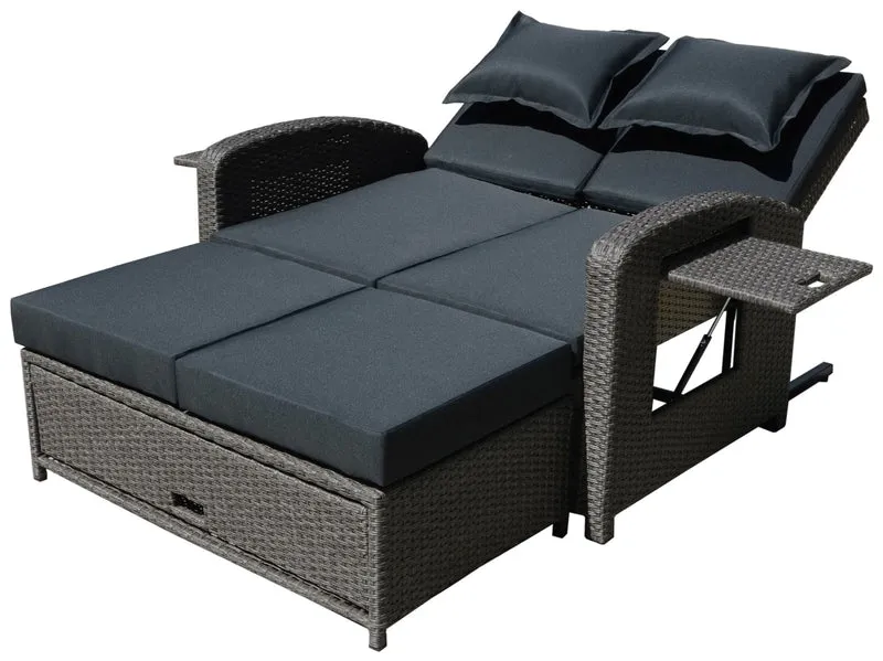 Multifunktions-Sofa Gartensofa NIZZA mit Liegefunktion und Klapptisch