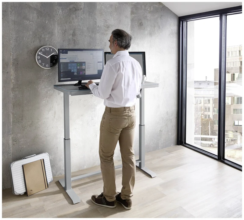 Höhenverstellbarer Schreibtisch elektrisch LIFT4HOME grau mit USB