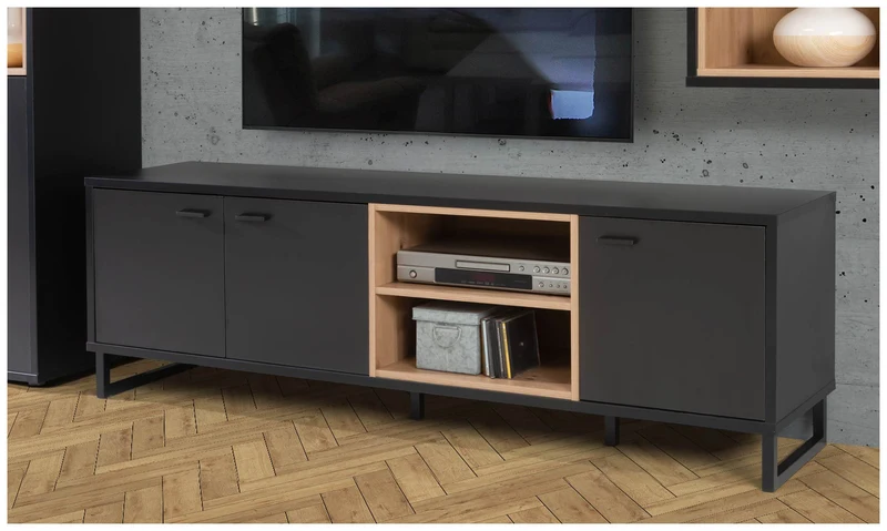 Lowboard TV-Kommode DECYMA Optik Schwarz/ Artisan Eiche von Forte
