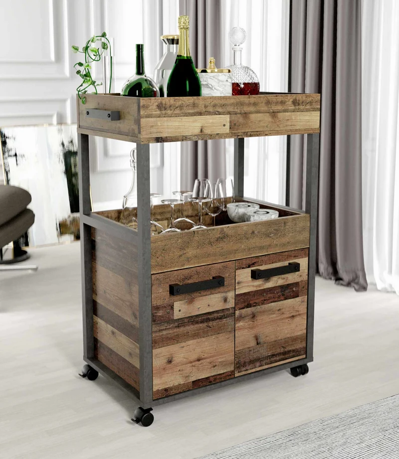 Barwagen Rollwagen HOME BAR 201 Optik: Old Wood Vintage von Forte
