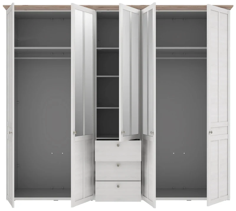 Kleiderschrank ILOPPA 5 Türen 3 Schubladen Optik: Schneeeiche, Forte