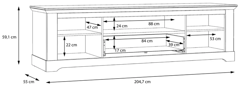 Wohnzimmerschrank ILOPPA 3, 5-tlg. Schneeeiche Optik + Beleuchtung