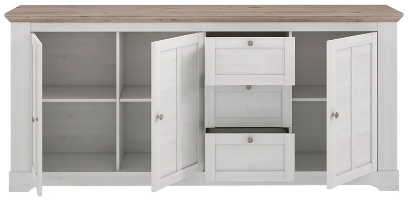 Wohnzimmerschrank ILOPPA 3, 5-tlg. Schneeeiche Optik + Beleuchtung