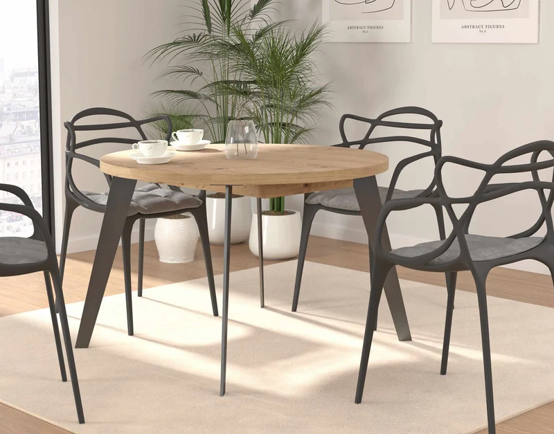 Ausziehtisch Esstisch TABLE ROUND Optik: Artisan Eiche, Beine schwarz