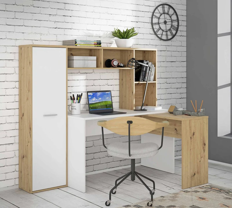 Arbeitstisch Schreibtisch ERIADOS Optik: Artisan Eiche und Weiß, Forte